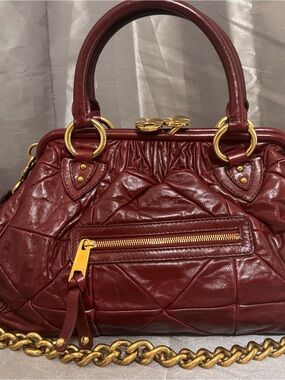 Marc Jacobs Burgundy Quilted Leather Satchel with Gold Hardware